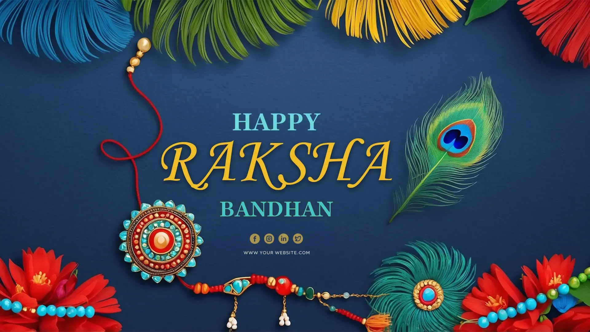 Creative Rakhi PSD with Floral and Peacock Elements